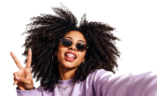 Creator smiling and making a peace sign
